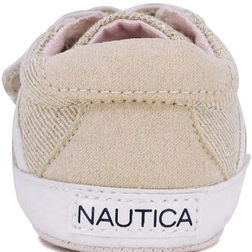 (SOLD OB FB) NAUTICA Baby Girl Pre-walker,Crib Sneakers "Tiny Hull" Camel & Gold - Picture 5 of 7